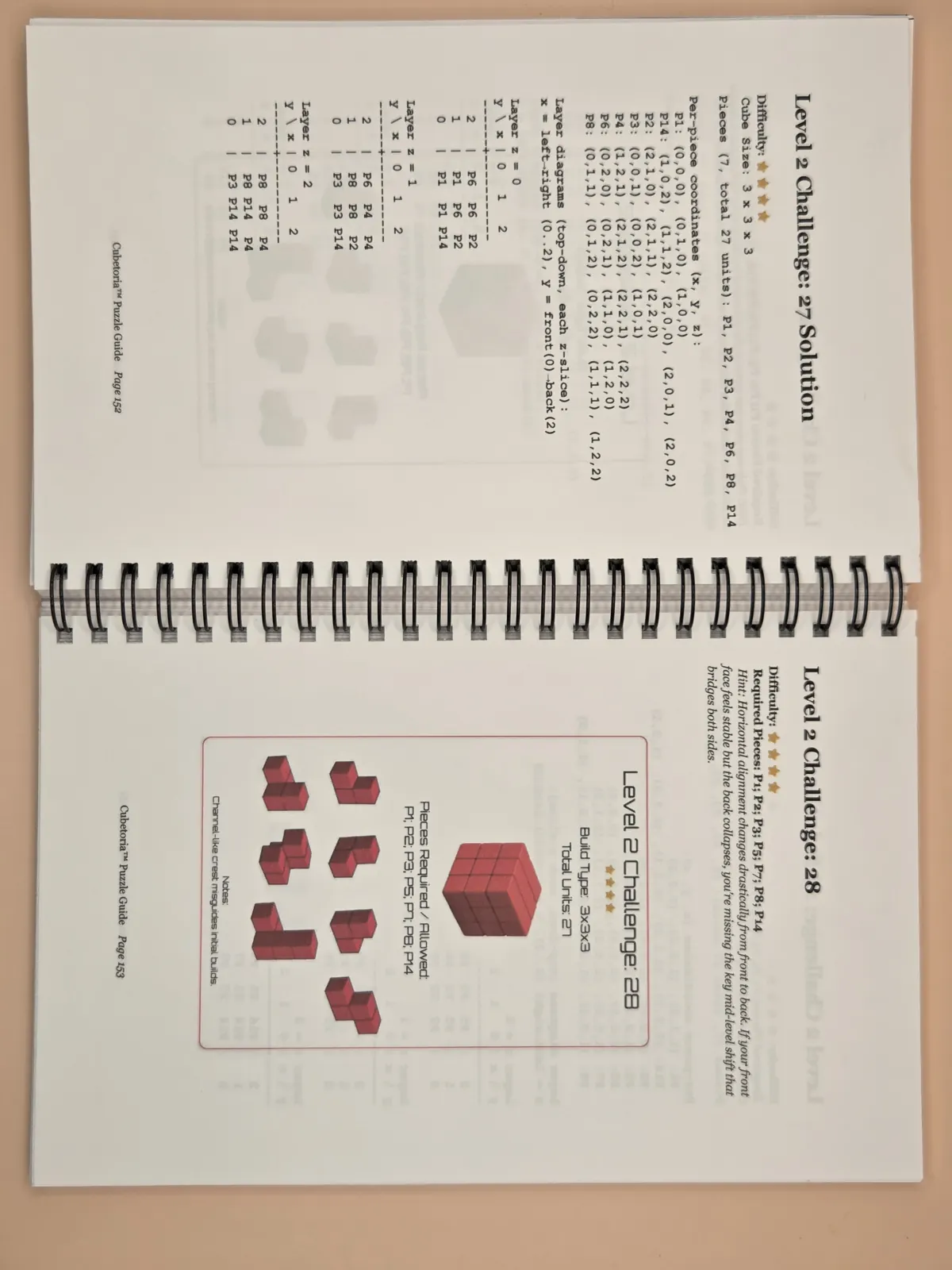 Open challenge book showing a level 1 challenge and its solution